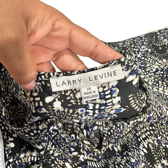 Larry Levine Women SZ 2X Tunic Blouse Black Abstract Print Roll Tap 3/4Sleeve    - Picture 3 of 11